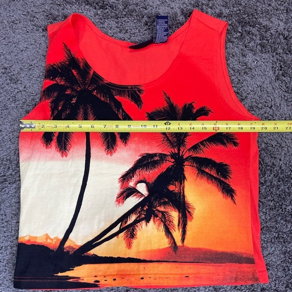 Catalina orange yellow black palm tree print cotton tank top size L 12/14 - Picture 7 of 10
